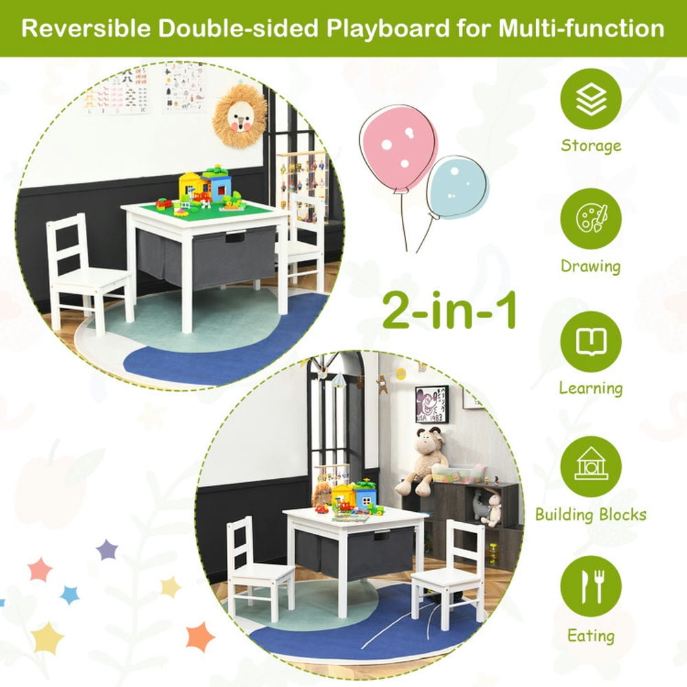 Spaco 2-in-1 Kids Activity Table and 2 Chairs Set with Storage Building Block Table-White, Toddler Table and Chair Set for Arts & Crafts, Snack Time, Homeschooling, Homework