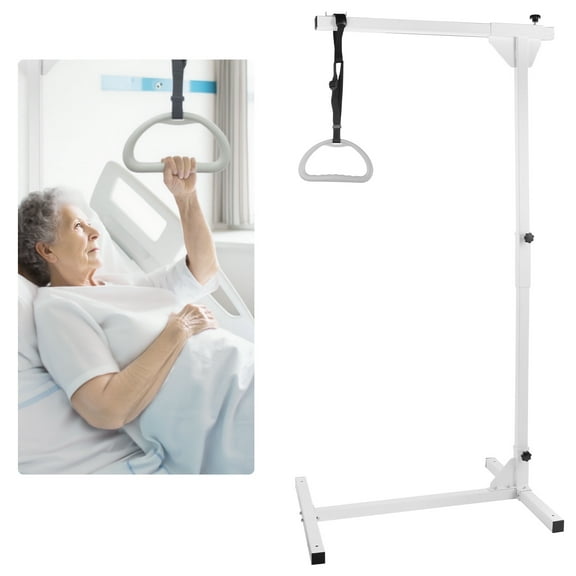 Bed Trapeze Bar,Adjustable Height Heavy Duty Steel Trapeze Bar for Bed Mobility Aids,Load Capacity 280 Lbs,Free Standing Trapeze Bar Suitable for Hospital,Bedroom (White, 29.3" W x 68.5" H)