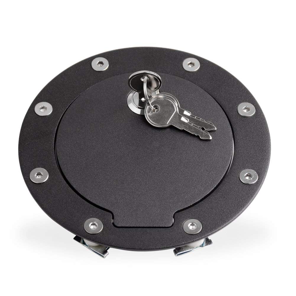 YITAMOTOR Gas Door Black Fuel Filler Cap Cover Aluminum Locking Fuel