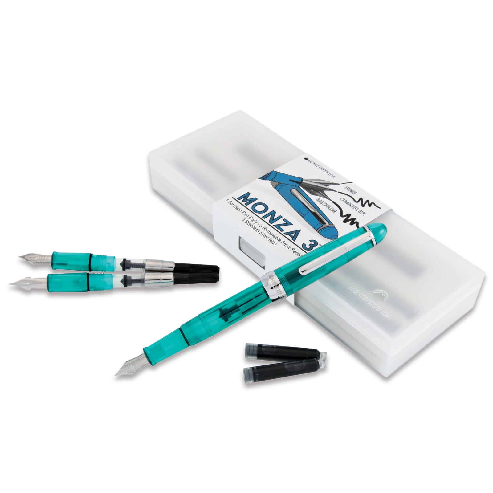 Monteverde Monza 3 Set Crystal Clear Fountain Pen, Teal
