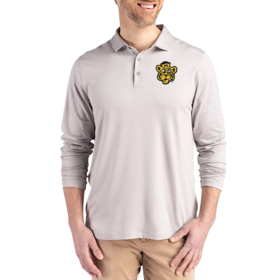 Men's Cutter & Buck Gray Missouri Tigers Vault Coastline Epic Comfort Long-Sleeve Polo