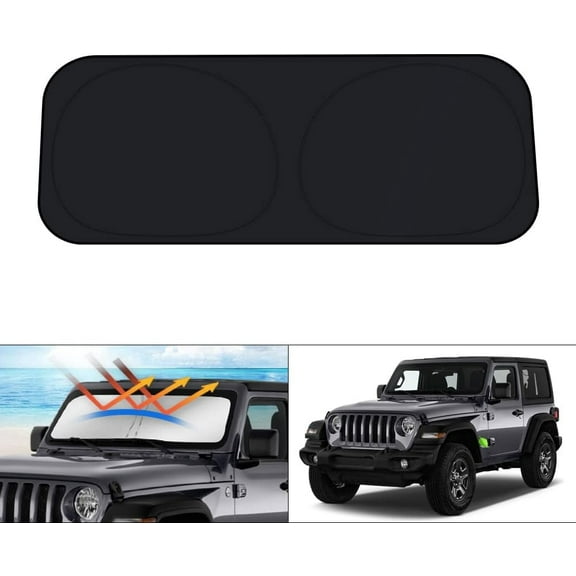 Canvcle Windshield Shade for 2018-2024 2025 Jeep Wrangler JL/2020-2024 Jeep Gladiator JT Accessories 18.5''x56'' Front Window Sun Visor Protector Foldable Blocks UV Rays Keep Your Car Cool