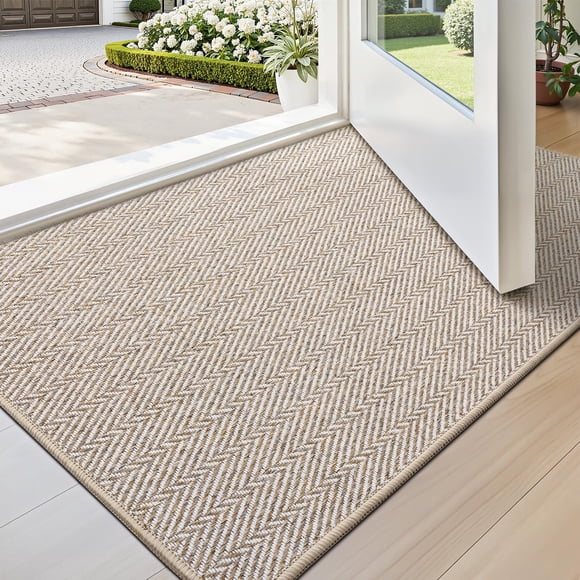 LUMI Ultra Thin Indoor Door Mat for Entrance 24"x36", Non Slip Entryway Mat, Low Profile Doormat, Unique Herringbone Design Carpe