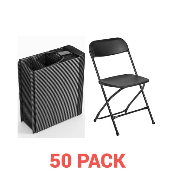 (50 PACK) 650 Lbs Weight Capacity Commercial Quality Black Stackable Plastic Folding Chair - Heavy Duty Plastic Folding Chairs