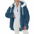 thumbnail image 5 of Sherpa Lined Jacket Women Casual Plus Size Fuzzy Fleece Jackets Zip Up Oversized Long Sleeve Warm Winter Coats With Hood Navy XL, 5 of 9