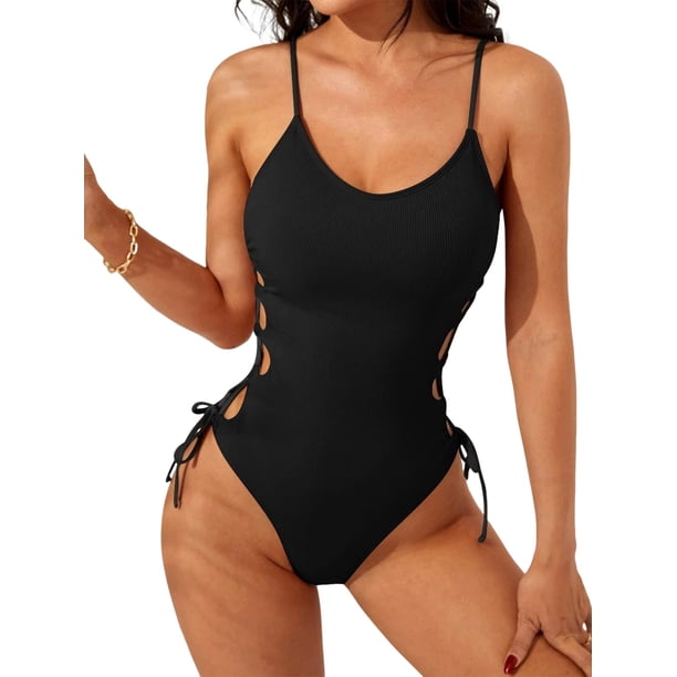 Traje de Baño de una Pieza para Mujer Traje de Baño de una Pieza con Abertura Alta para Mujer Traje de Baño de una Pieza Negro S