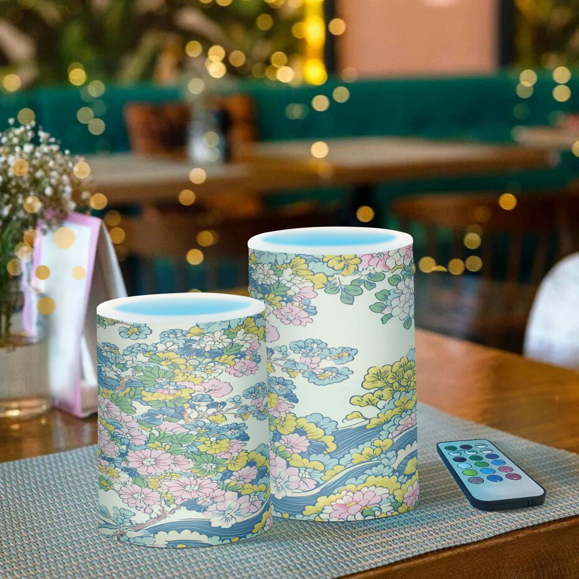 Yayeee Flameless Candles with Remote Flickering Battery Operated Multi Color Changing, Pink Floral Wave