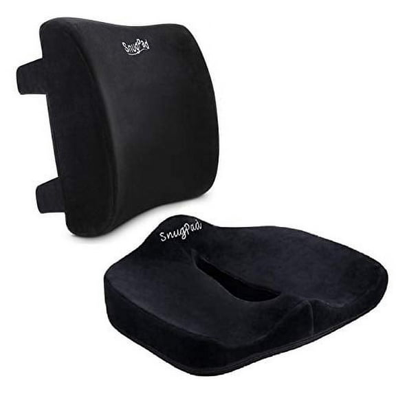 SnugPad Memory Foam Lumbar Pillow and Seat Cushion Combo, Ergonomic, Orthopedic, Lower Back Support, Premium Washable Velvet Covers with Non-Slip Bottom, Ideal for Office Chairs and Car Seats