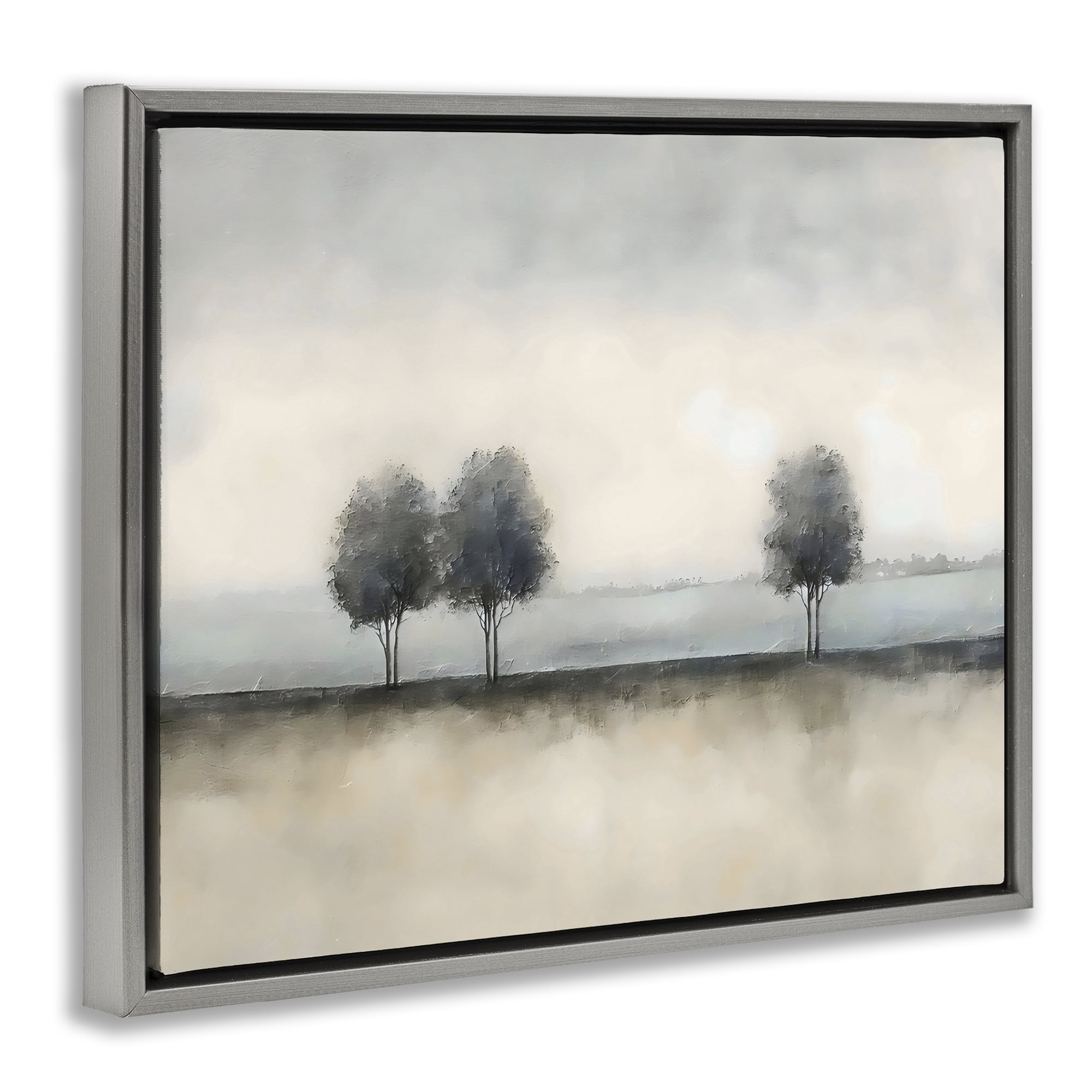Stupell Industries Muted Trees Horizon Gray Framed Floater Canvas Wall Art, design by Riley B