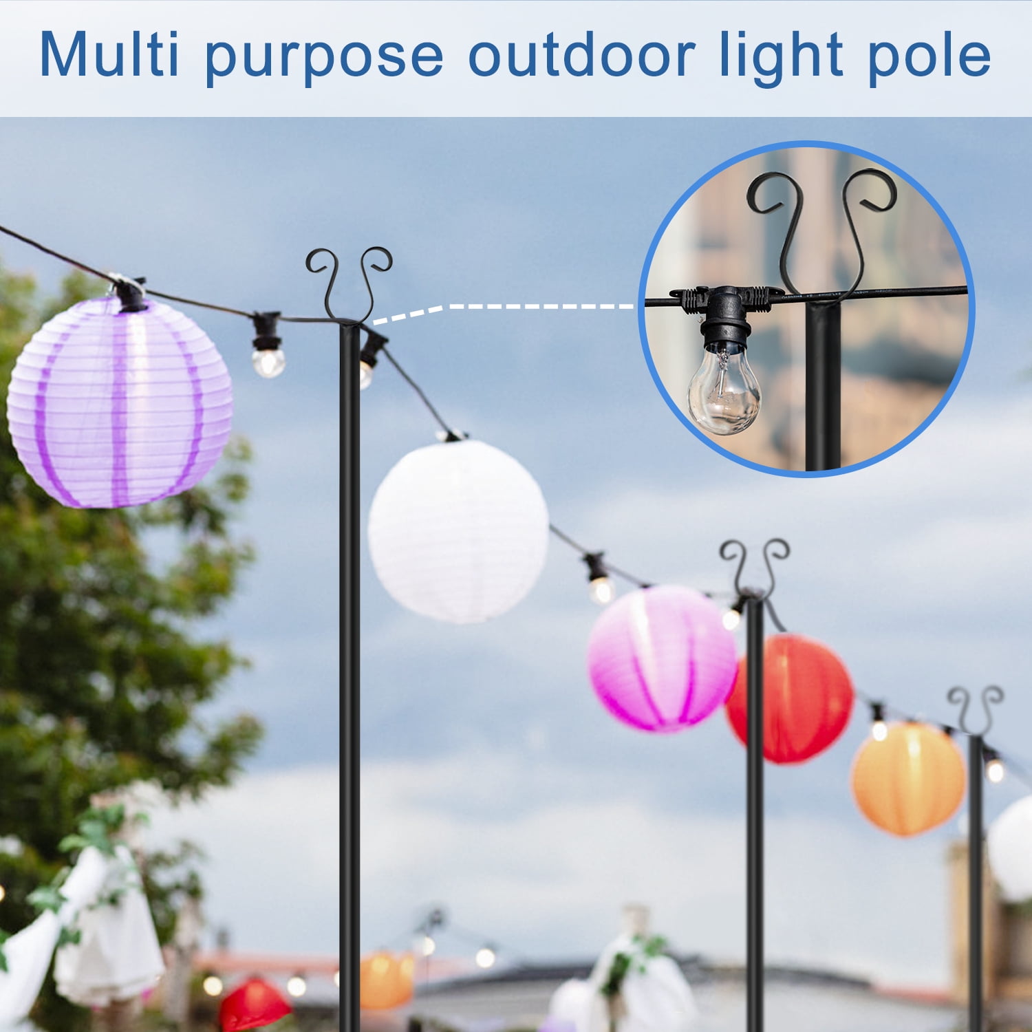 Urban Deco Ground Insert Black Stainless Steel Flagpoles with 4 Prong fork