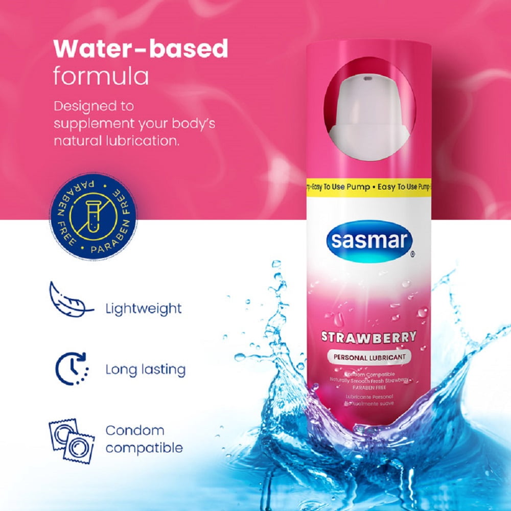 Sasmar Strawberry Premium Flavored Personal Lubricant for Intimate Use, 2.3 oz