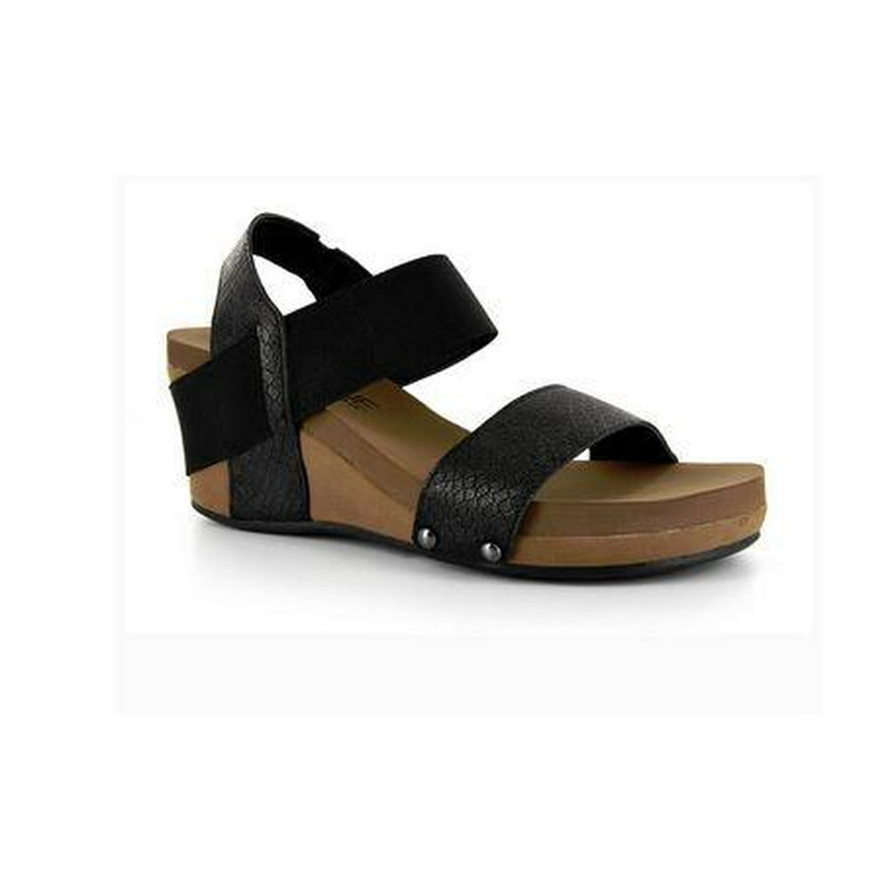 Corkys Footwear - Boutique by Corkys Women's Bandit Black Low Wedge Sandal with Elastic Ankle