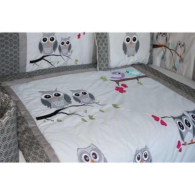 BabyFad  Owl Grey 9 Piece Crib Bedding Set Grey - Bird - image 2 of 5