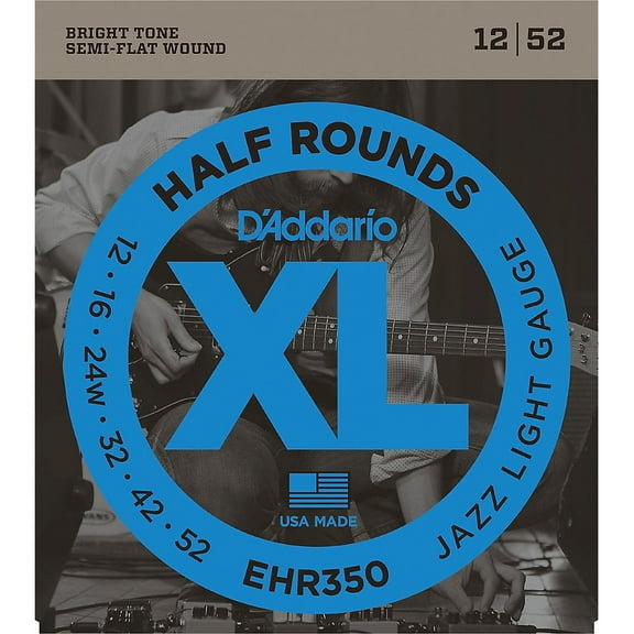 D'Addario EHR350 Half Round Electric Guitar Strings, Jazz Light, 12-52