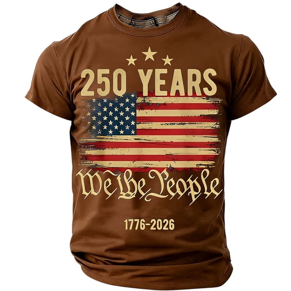 Dwelliawo Patriot We the People T-Shirt Men Crewneck Short Sleeve Pullover Sweatshirts Usa 250 Years Of America 2026 Casual Tee Plus Size Graphic T-Shirt Brown M