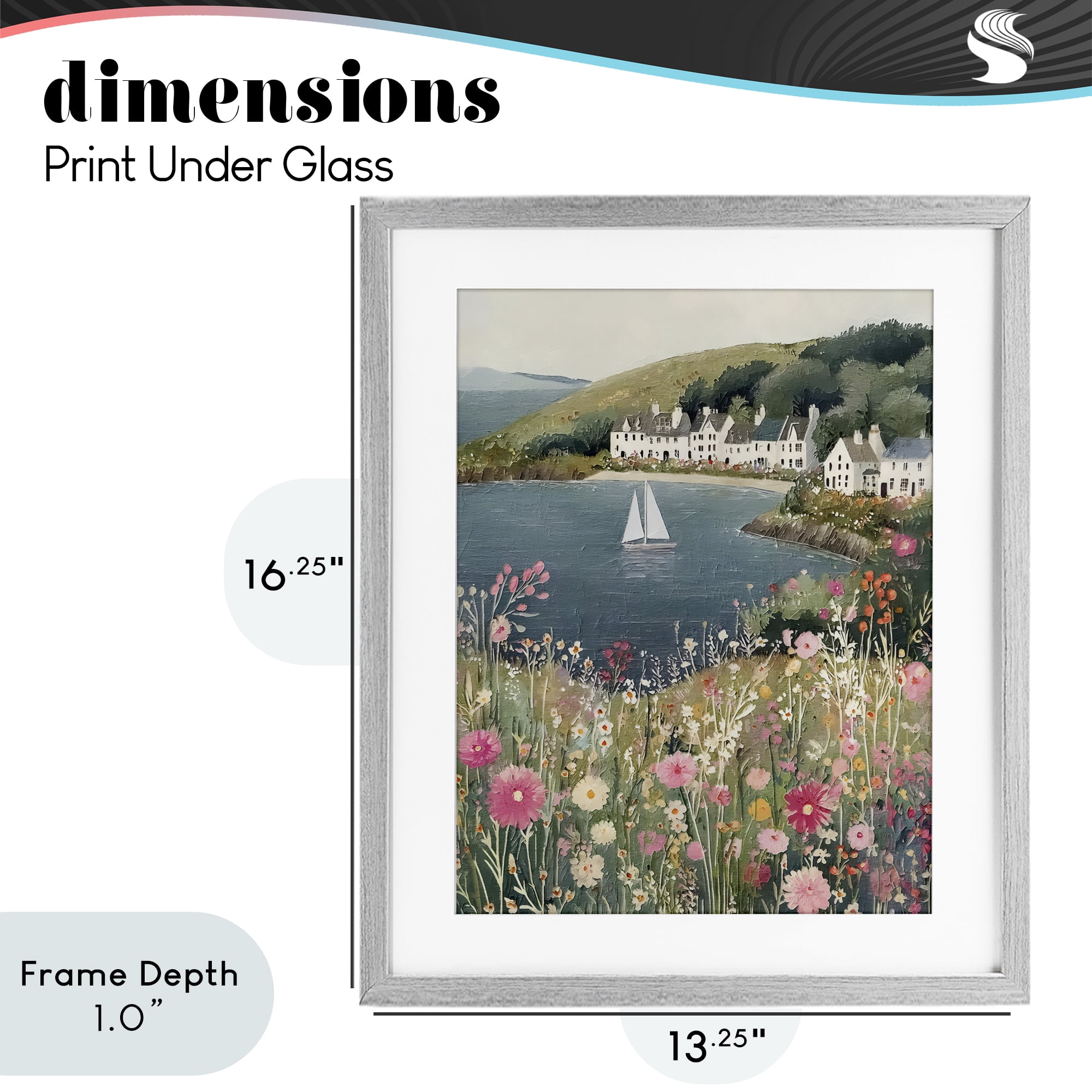 Stupell Industries Clifftop Meadow & Sailboat Gray Framed Print Under Glass, design by Riley B