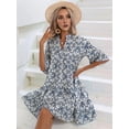 thumbnail image 5 of Womens Loose Fit V Neck Casual Short Dress Summer Flowy Mini Dress Beach 10996 Blue M, 5 of 9