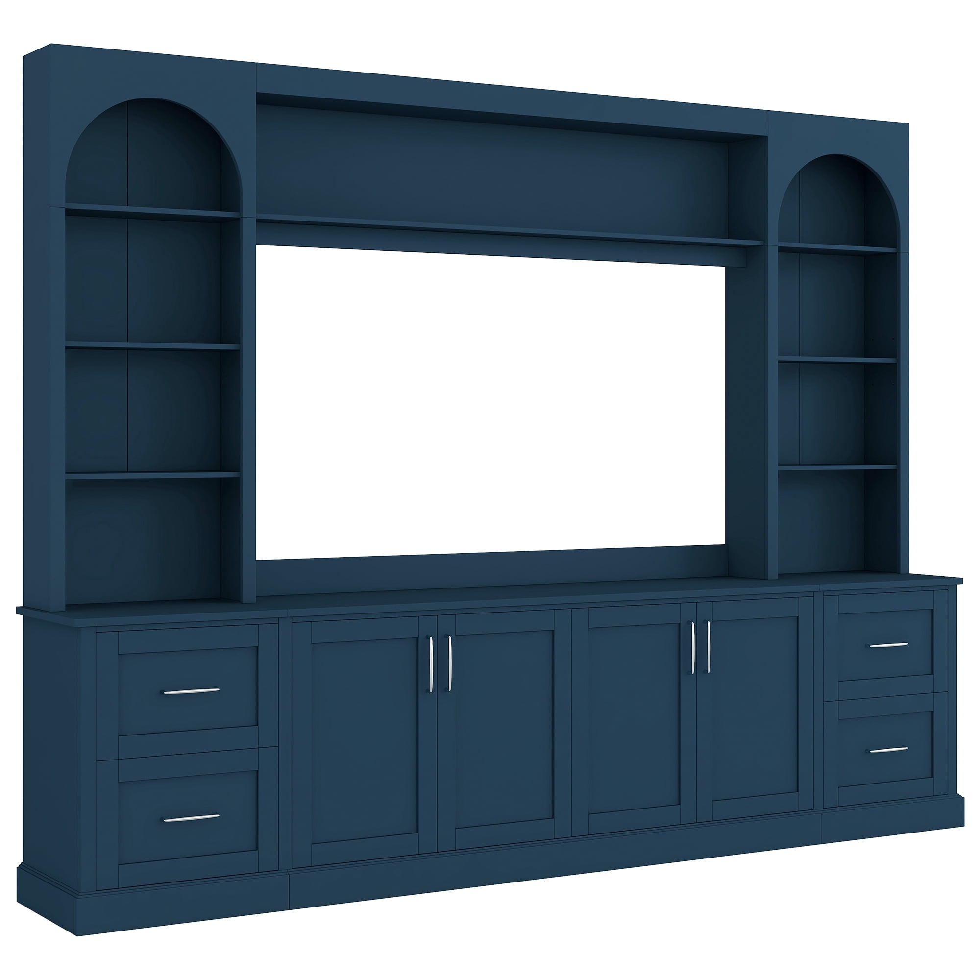 Modern Arched Entertainment Center Wall Unit with Drawers, Farmhouse TV Stand for TVs Up to 65 Inch, All-in-One Media Console with Adjustable Shelves and Cable Management for Living Room