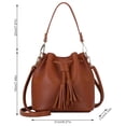 thumbnail image 2 of Bucket Bag Faux Leather Tassel Drawstring Crossbody Pouch Women Solid Color Shoulder Bag Handbag, Brown, 2 of 6