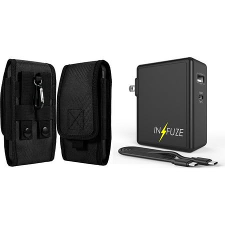 

Holster and Wall Charger Bundle for TCL 30 Z: Vertical Rugged Nylon Belt Pouch Case (Black) and 45W Dual USB Port PD Power Delivery Type-C and USB-A Power Adapter