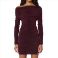 thumbnail image 2 of Vestido Minivestido Elegante de Fiesta para Mujer, de Otoño e Invierno, Color Liso, con Hombros Descubiertos, Larga, Plisado y Ajustado. Vino Tinto S, 2 of 8
