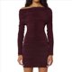 thumbnail image 2 of Vestido Minivestido Elegante de Fiesta para Mujer, de Otoño e Invierno, Color Liso, con Hombros Descubiertos, Larga, Plisado y Ajustado. Vino Tinto M, 2 of 8