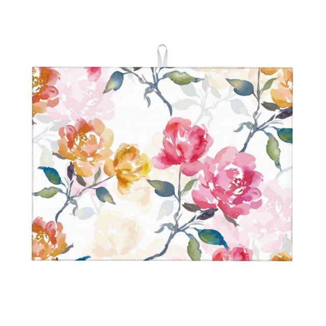 Fotbe Colorful Flowers Alfombrilla de Secado para Cocina con Estampado, 18x24 Pulgadas