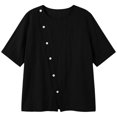 thumbnail image 7 of TGSLY Asymmetrical Button Placket Tops for Women Lightweight Thin Crew Neck Solid Color Blouses Loose Fit Dressy Casual Half Sleeve Shirts XXL, 7 of 7