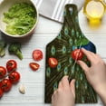 thumbnail image 3 of Peacock Cutting Board, Portrait of Animal Feathers out Vibrant Colors Birds Summer Garden, Decorative Tempered Glass Cutting and Serving Board, Wine Bottle Shape, Navy Blue Green Brown, by Ambesonne, 3 of 5