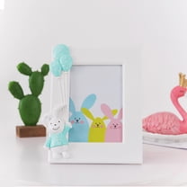 7in Vertical Easter Bunny Framed Figurine - Elegant Tabletop Decor for Easter Home & Party Ambiance - Festive Bunny Frame Ornament for Holiday Shelf & Desk, Blue, 1pc