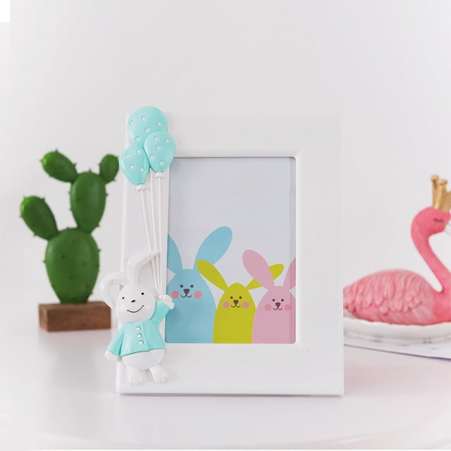 Easter Bunny Figurine Photo Frame | 7-Inch Picture Frame with Rope | Blue, Green, Pink Plastic Easter Decor for Holiday & Party