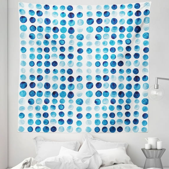 Blue Tapestry, Retro Hand Drawn Circles Rounds Color Cells Painted Bubble Like Grungy Style Tile, Fabric Wall Hanging Decor for Bedroom Living Room Dorm, 5 Sizes, Blue Pale Blue, by Ambesonne