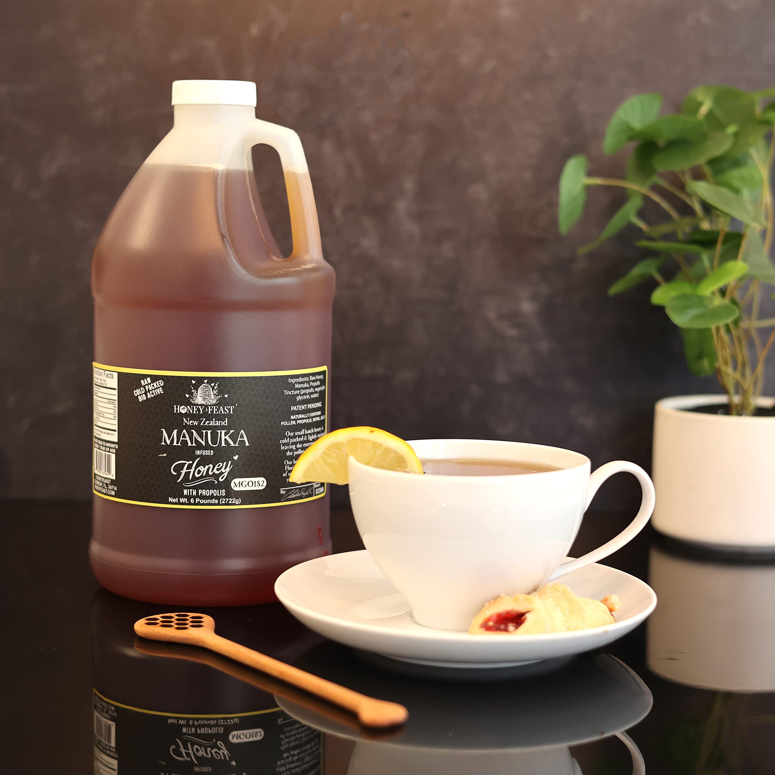 HONEY FEAST 1 Gallon Propolis Infused Raw Manuka Honey 6 Pounds (Pack of 2) | New Zealand Manuka Honey Blend with Propolis | Bulk Honey | MGO182 | Patent Pending Formula