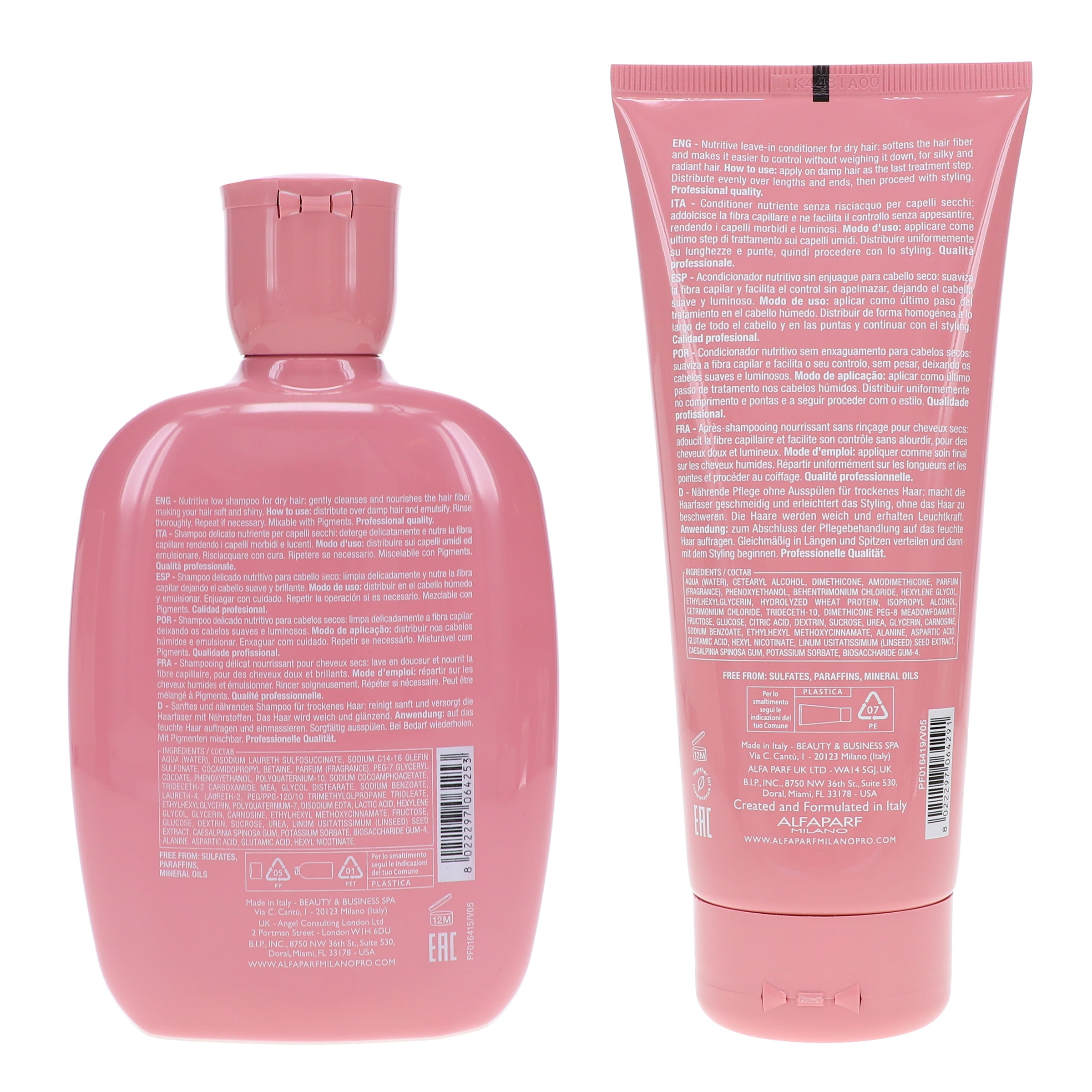 Alfaparf Milano Semi Di Lino Moisture Nutritive Low Shampoo 8.45 oz & Leave-in Conditioner 6.76 oz Combo Pack