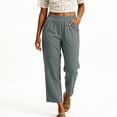 thumbnail image 2 of Capri Pants for Women Straight Leg Elastic Waist Comfy Cotton Blend Lounge with Pockets Gray Loose Cropped Size 2XL, 2 of 3