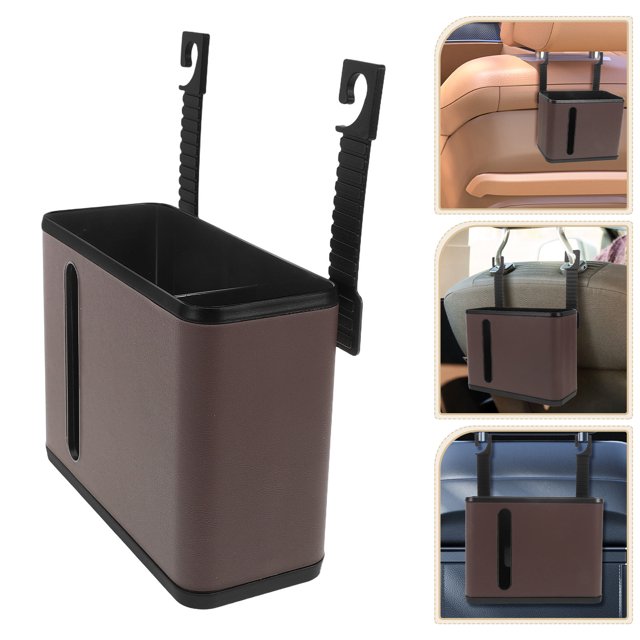 WASHWEPE Organizador Multifuncional Para Asiento Trasero De Automóvil En Marrón Con Papelera Y Portapañuelos
