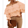 thumbnail image 3 of Women'S Off Shoulder Ruffle Trendy Summer Fashion Long Sleeve Blouse Sexy- Dressy Casual Layered Tops Champagne M, 3 of 7