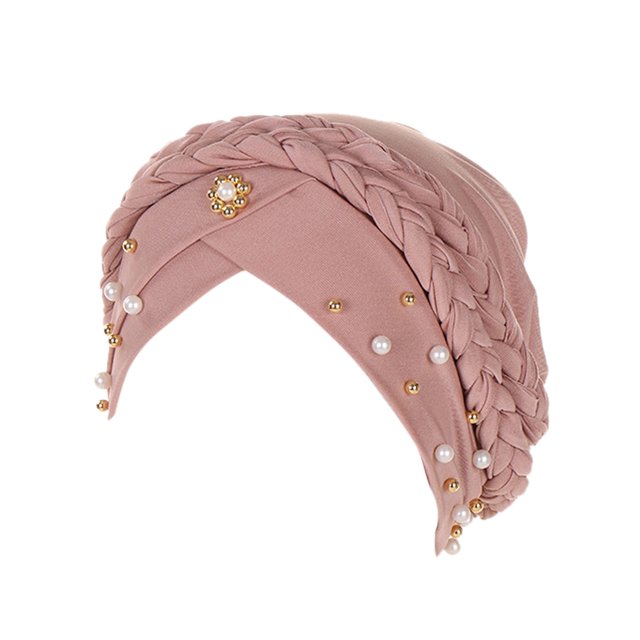 XASZHN Turban Perlé pour Femmes, Double Tresse, Couverture de Tête Musulmane K_004 Taille Unique