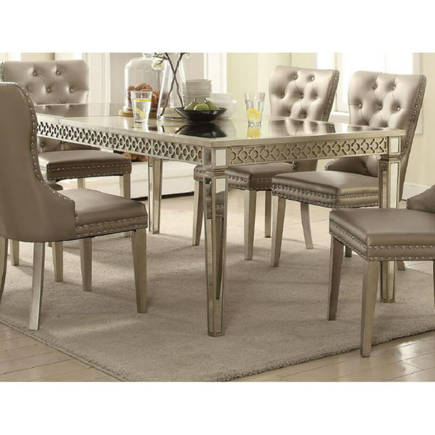 Acme Kacela Dining Table In Mirror, Champagne Dining Room Chairs