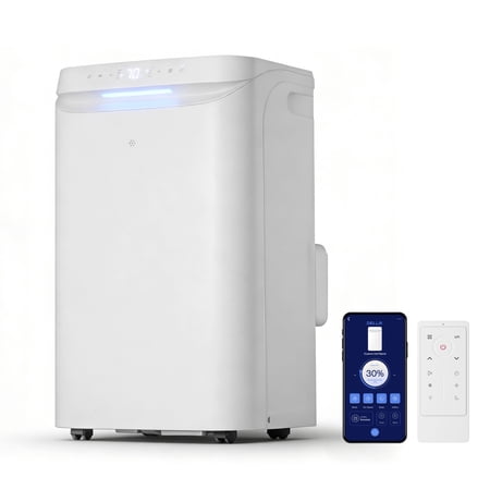 DELLA Smart Portable Air Conditioner, 14,000 BTU Drainage-Free Energy Efficient Cooling AC Units, 49dB Quiet for Bedroom, WiFi App/Voice/Remote Control, Fits 20.5"-67.3" Windows