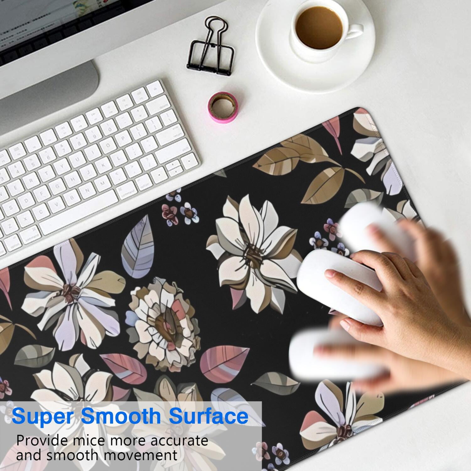 Long Mouse Pads for Desk,Pioneer Flower Floral Print Pattern Desk Mats on Top Of Desks, Desk Mouse Pad Extra Large with 3mm Non-Slip Base and Stitched Edge for Gaming,Office,Work,Home 35.4"x15.7"