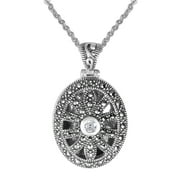 Aura by TJM Sterling silver White Crystal & marcasite Oval Locket 18"