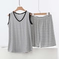 thumbnail image 2 of Fsgntruao Plus Size Pajama Set for Women Striped Sleeveless Tank Tops with Wide-Leg Shorts Casual Nightwear Sleepwear, 2 of 5