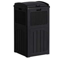30 Gallon Trash Can, Resin Outdoor Garbage Can with Lid, Waterproof Hideaway Patio Waste Bins for Outside Use (Black)