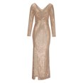 thumbnail image 3 of Hvot&aat Women's Long Sleeve V-Neck Sequins Gown Elegant Shinny Mermaid Formal Evening Cocktail Party Prom Dress with Slit, 3 of 7