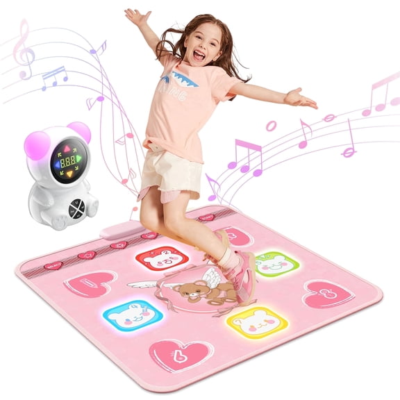 Mvpkings Kids Dance Mat, Electronic Dancing Pad with LED Lights, 8-Button Wireless Bluetooth & Flowing Music Game, Ideal Gift for Girls Ages 3 