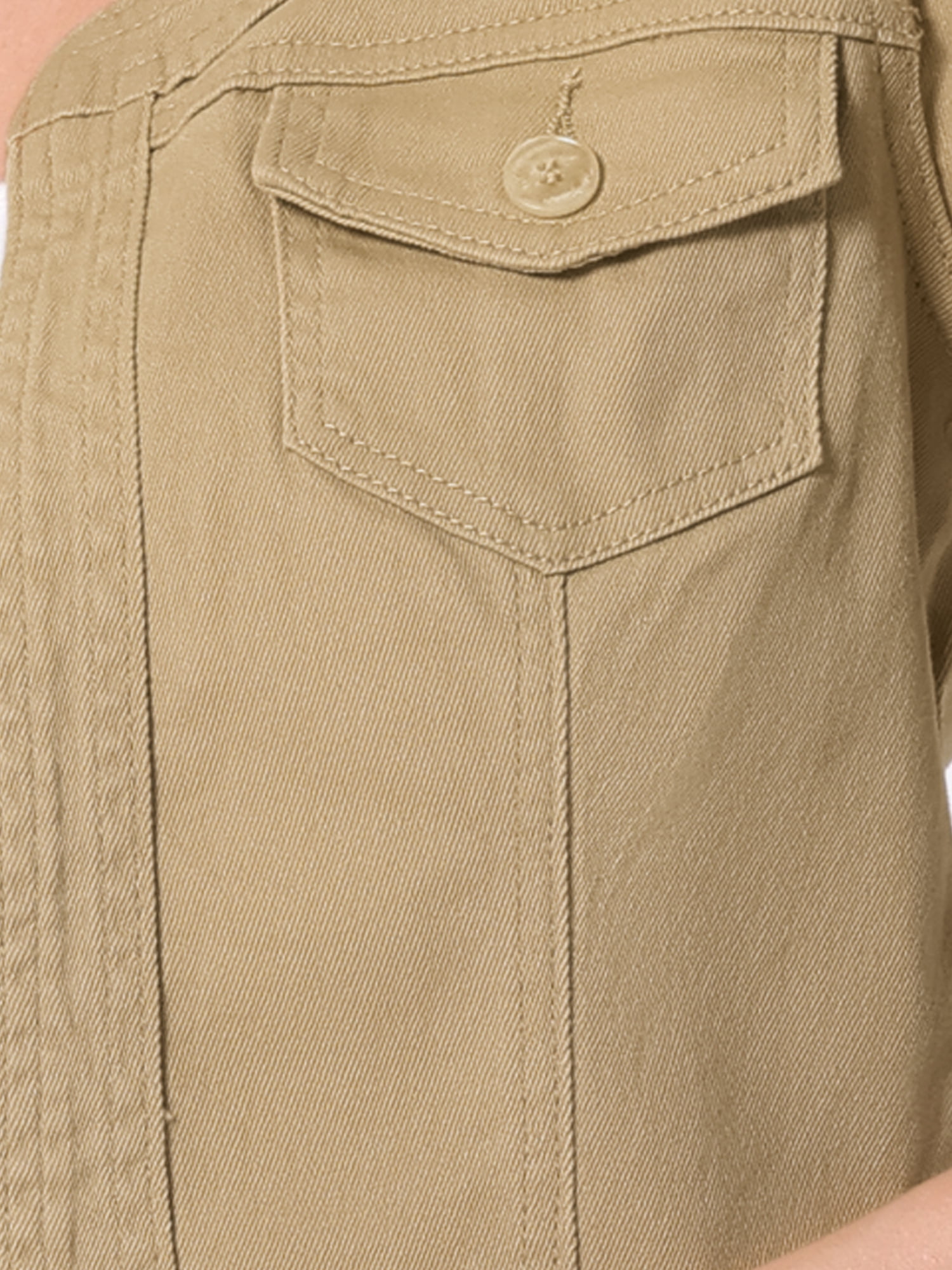 DARING DIVA Women's Collarless 3/4 Sleeve Open Front Denim Jacket XL Khaki
