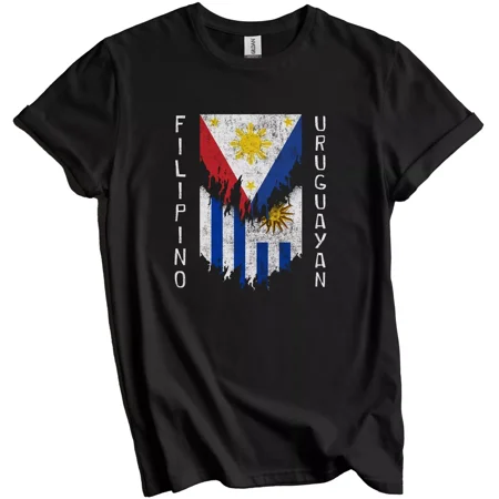 Gildan Filipino Uruguayan Flags Ripped Torn Philippines Uruguay T-Shirt Gift for Men Women Unisex Tee