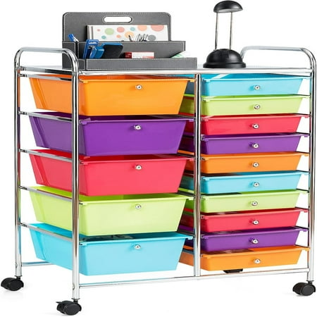

15-Drawer Rolling Cart Multipurpose Mobile Utility Cart with 4 Wheels Home Office School Tools Scrapbook Paper Organizer (Multicolor-Combo3)