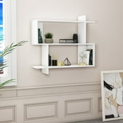 Mina 32" Modern Wood Wall Shelf with 2 Shelves, White Melamine Veneer